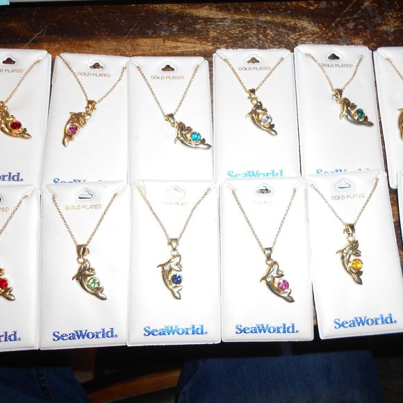 Jewelry - 36 Birthstone Necklaces Shamu Sea World Gold Plated 18"